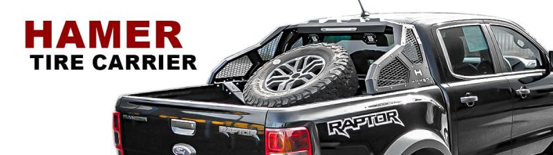 Hamer tire carrier on off road truck